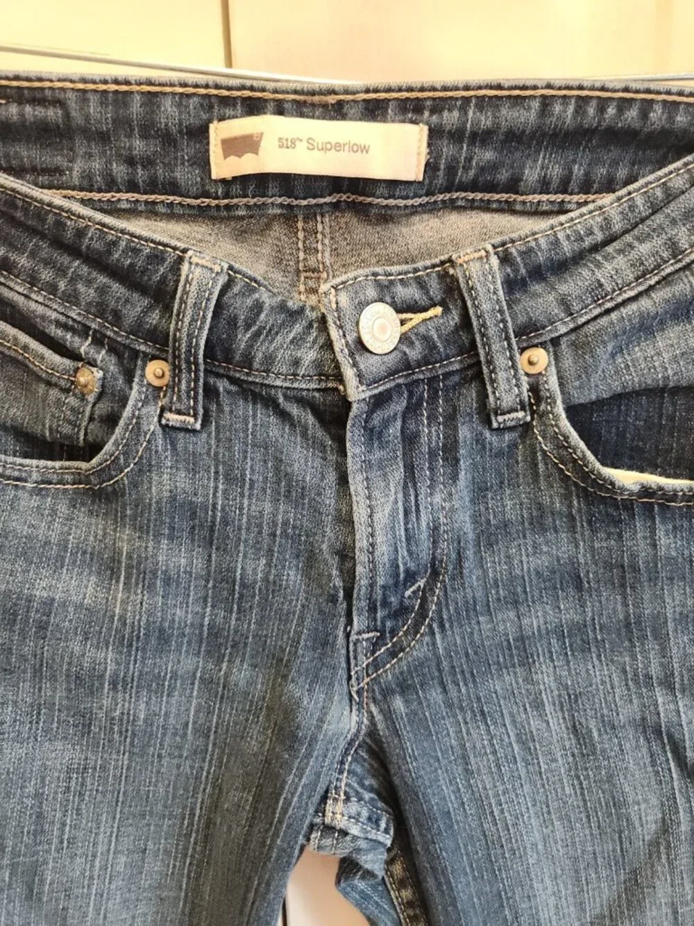 Vintage Levi 518 Superlow Boot Cut Jeans Womens 1 Juniors Blue Stretch Denim Y2K